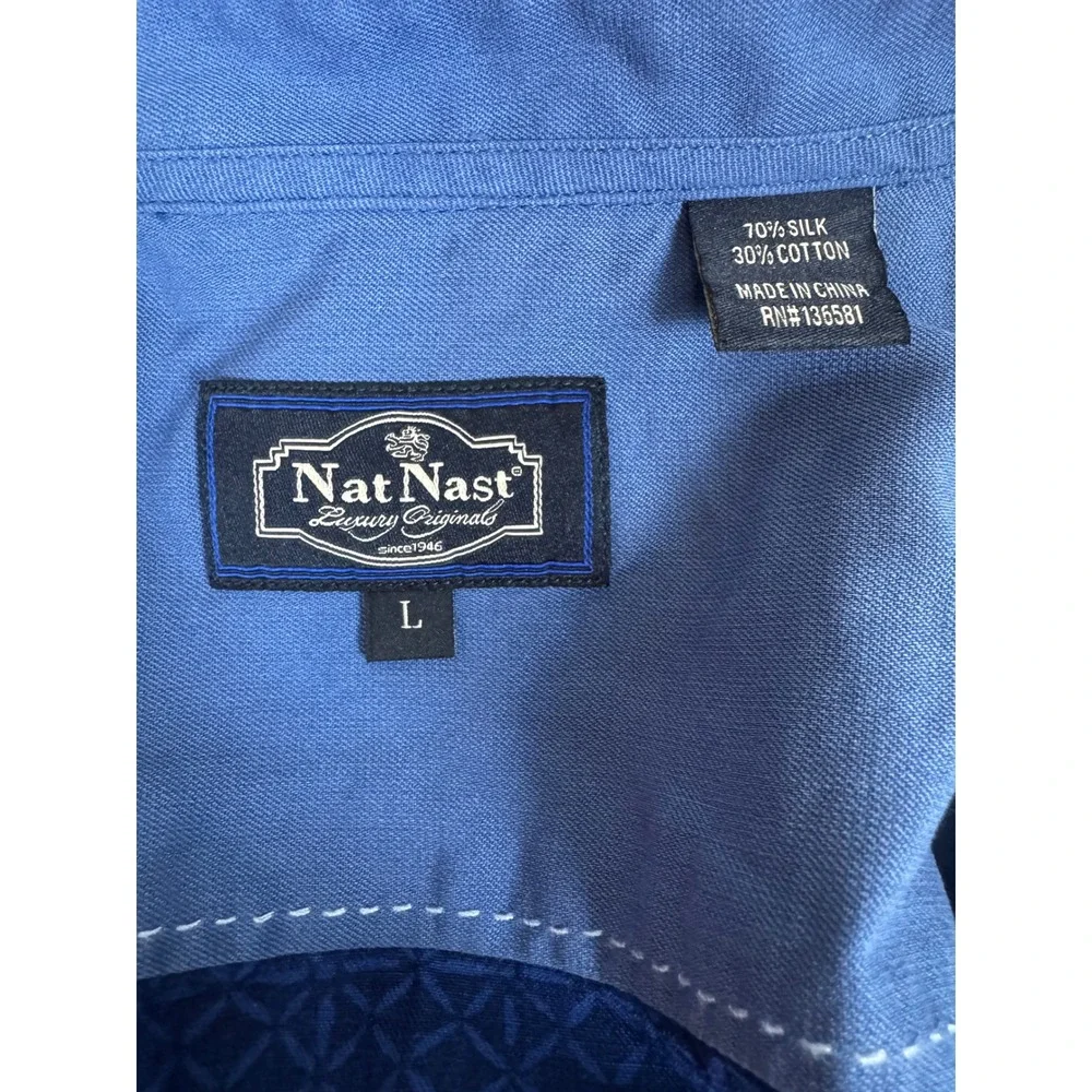 Nat Nast Luxury Originals Silk Cotton Blue Geometric Shirt Mens Large S/S